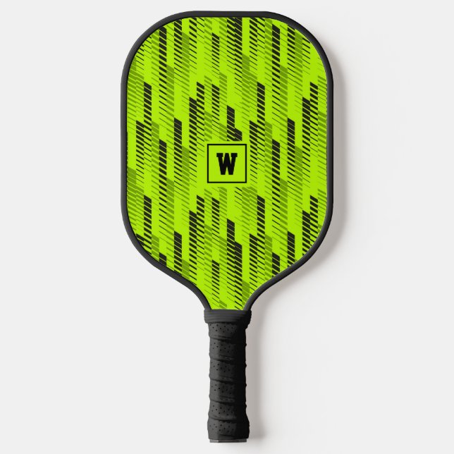 Fun Modern Neon Green Abstrakt Geometric Streifen Pickleball Schläger (Vorderseite)