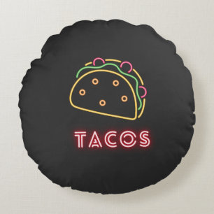 Fun Modern Neon Tacos Symbol Rundes Kissen