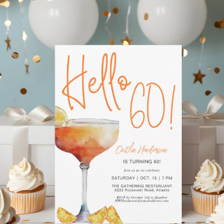 Fun Modern Orange Hello 60. Geburtstag Einladung