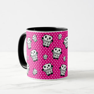 Fun Modern Pink Girly Kawaii Panda Bear Polka Dots Tasse