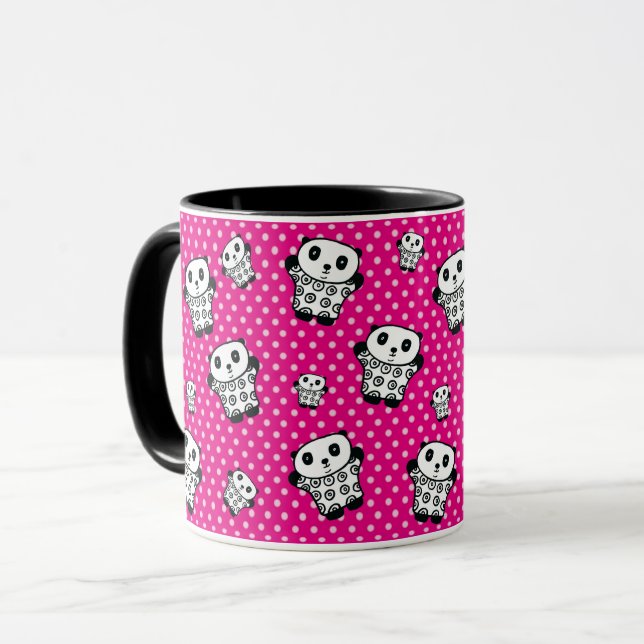 Fun Modern Pink Girly Kawaii Panda Bear Polka Dots Tasse (Vorderseite Links)