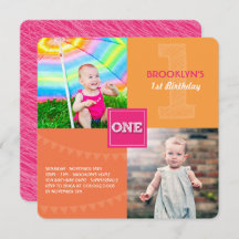 Fun Modern Square ONE Foto Baby Girl 1. Geburtstag