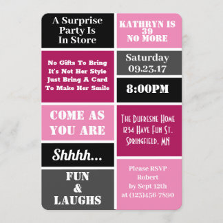 Fun & Modern Überraschung Geburtstagsparty II Einladung