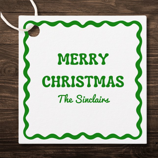 Fun Modern Wavy Border Green Weihnachten Party Geschenkanhänger (Von Creator hochgeladen)