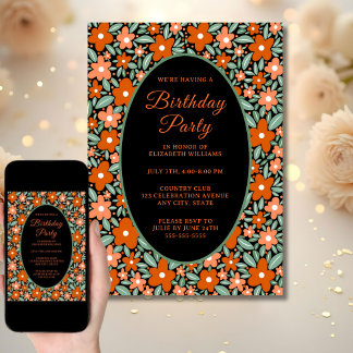 Fun Moderne Blume Geburtstagsparty Einladung Orang