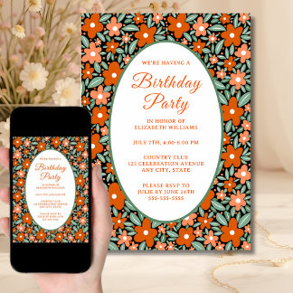 Fun Moderne Blume Geburtstagsparty Einladung Orang