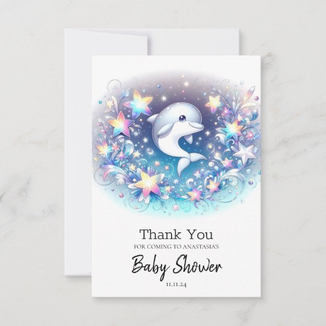 Fun Moderne Dolphin Baby Dusche Dankeskarte (Vorderseite)