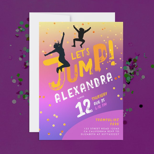Fun Moderne Farbe Lila rosa Trampolin Jump Play Einladung (Von Creator hochgeladen)