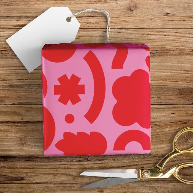 Fun moderne Formen farbenfroh rosa rotes Wrapping  Geschenkpapier (Von Creator hochgeladen)