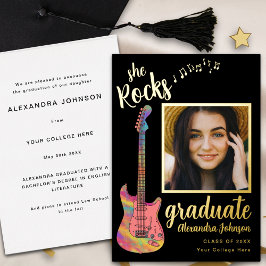 Fun Moderne Graduate Foto Script Black and Gold Folieneinladung
