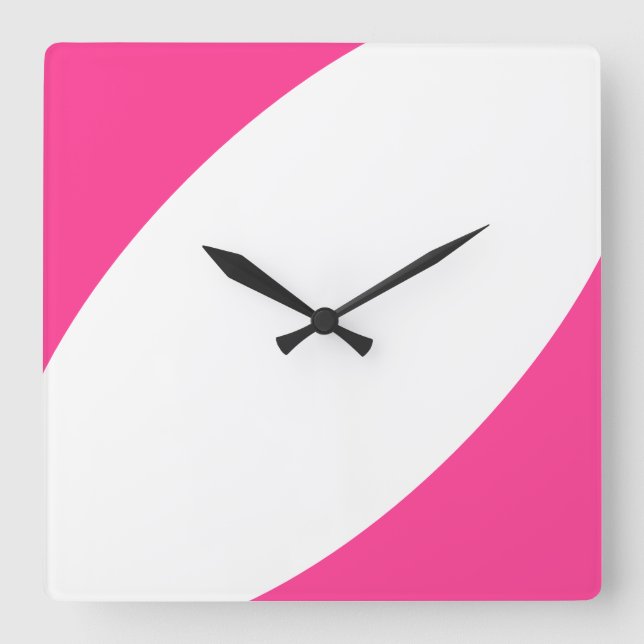Fun Moderne, helle, weiße und rosafarbene moderne  Quadratische Wanduhr (Vorderseite)