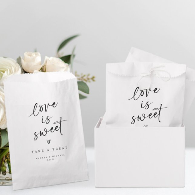 Fun Moderne Liebe ist Sweet Handwriting Heart Wedd Geschenktütchen (Fun Wedding Favor Candy Bags - Love is Sweet - Modern Handwriting Hand Drawn Heart)