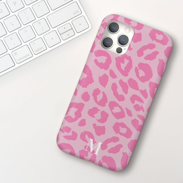 Fun Moderne rosa Leopard Print Monogram Case-Mate iPhone Hülle (Von Creator hochgeladen)