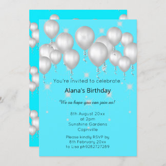 FUN MODERNER BALLOON BRIGHT BLAUE GEBURTSTAG EINLADUNG
