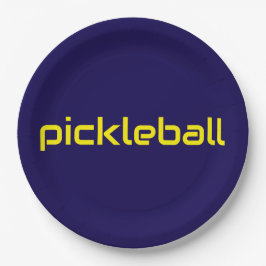 Fun Moderner, blauer, hellgelber PICKLEBALL-Text Pappteller
