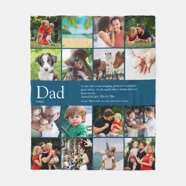Fun Moderner Vater Definition Foto Collage Blau Fleecedecke (Vorderseite)