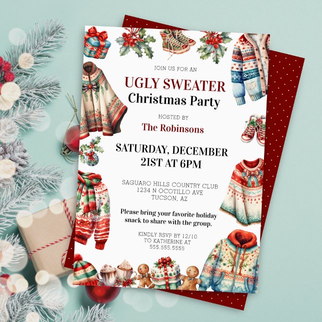 Fun Modernes, hässliches Sweater Office Weihnachts Einladung (fun ugly sweater christmas party invitations for corporate office holiday party invites)