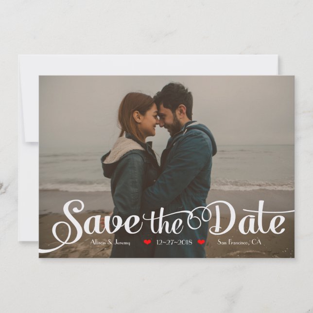 Fun Modernes Kalligraphie Sepia Foto Save the Date (Vorderseite)