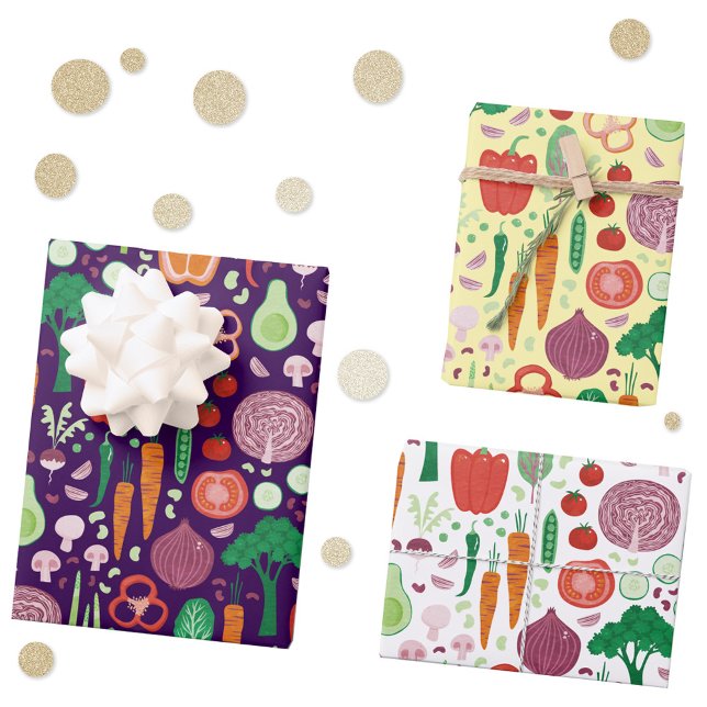Fun Modernes Pflanzenmuster Geschenkpapier Set (Fun modern colorful healty vegetable pattern gift wrapping paper sheets)