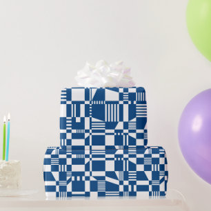Fun Modernes Scheckblau und weißes Umschlagpapier Geschenkpapier