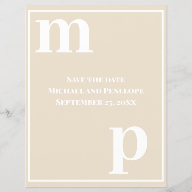 Fun Monogram Champagne Beige Budget Save the Date Flyer (Vorne)