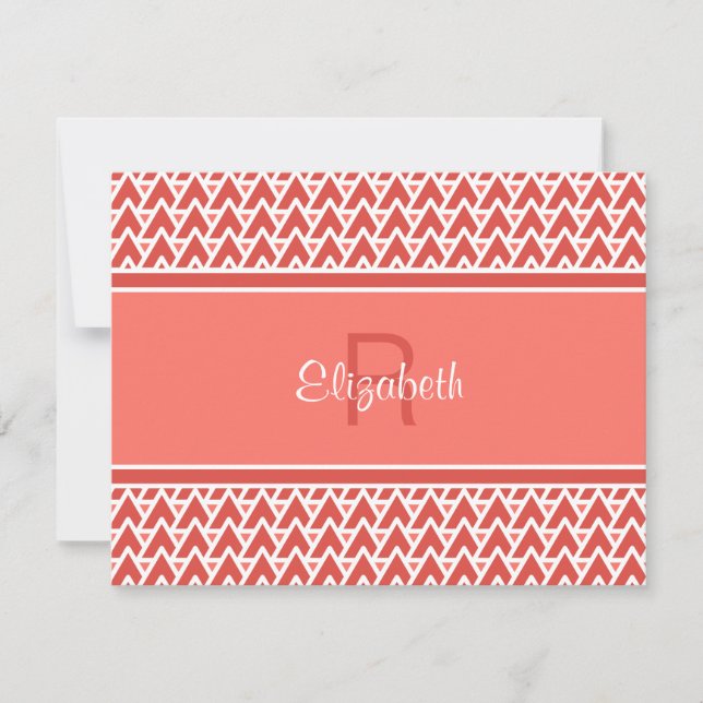 Fun Monogram Coral Red Geometric Angle Muster Mitteilungskarte (Vorderseite)