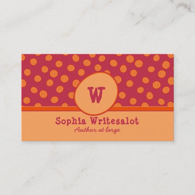 Fun Monogram Cranberry & Orange Muster Visitenkarte (Vorderseite)