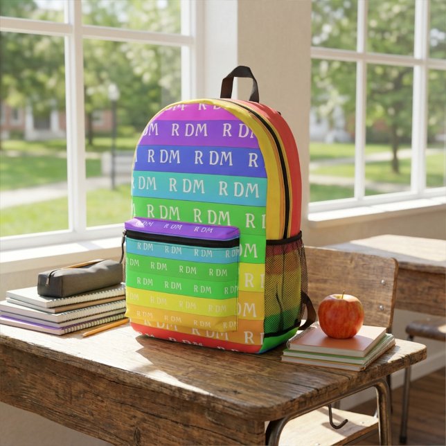 Fun Monogram Customizable Rainbow Stripes Bedruckter Rucksack (Von Creator hochgeladen)