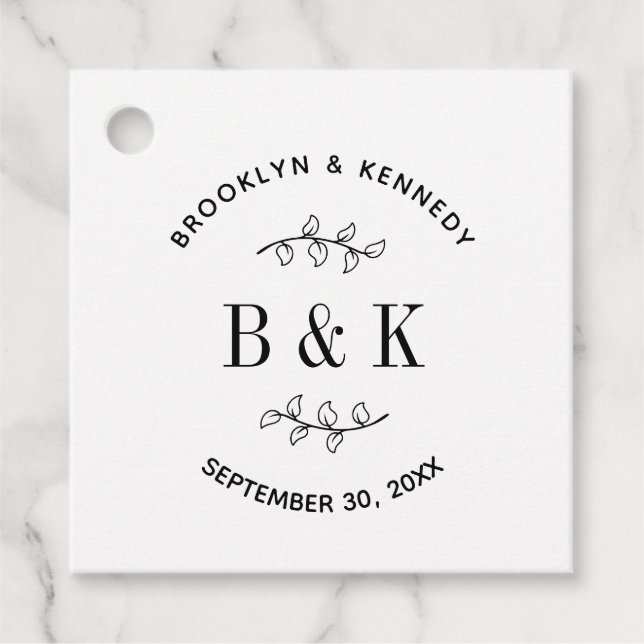 Fun Monogram Floral Botanical Wedle Name Geschenkanhänger (Vorderseite)