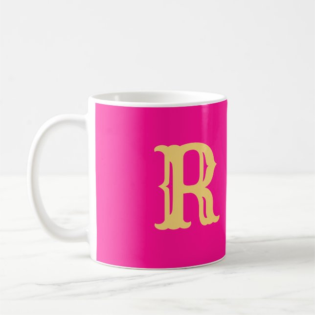 Fun Monogram Hot Pink Kaffeetasse (Links)
