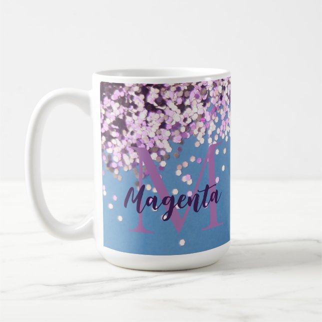 Fun Monogram Lavender Confetti auf Blue Kaffeetasse (Links)