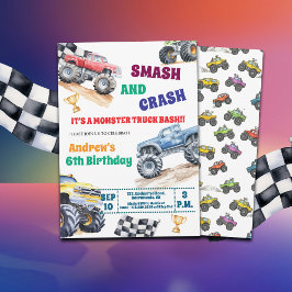 Fun Monster Trucks 6th Birthday Party Invitation Einladung