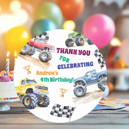 Fun Monster Trucks Birthday Party Runder Aufkleber