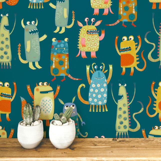 Fun Monsters Muster Aquamarin grün Tapete (Von Creator hochgeladen)