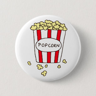 Fun Movie Theater Popcorn in Red White Ecket Button
