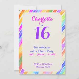 Fun Multi-colored Striped 16th Birthday Party Einladung