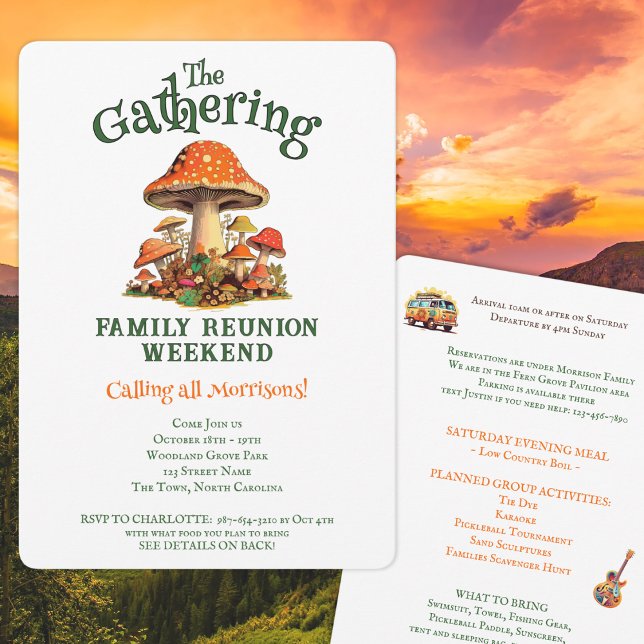 Fun Mushrooms Retro Family Wiedersehen Weekend Einladung (Von Creator hochgeladen)