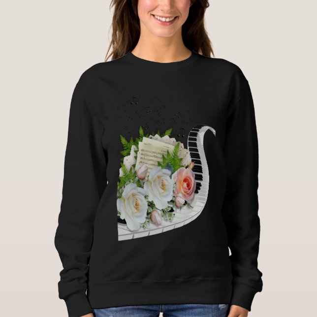 FUN MUSIC ROSE PIANO MUSIC NOTES & FLOWERS CLUSTER SWEATSHIRT (Vorderseite)