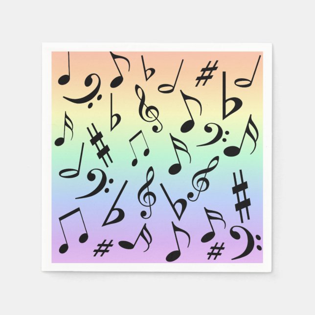 Fun Musical Notes Rainbow Party Napkins Serviette (Vorderseite)
