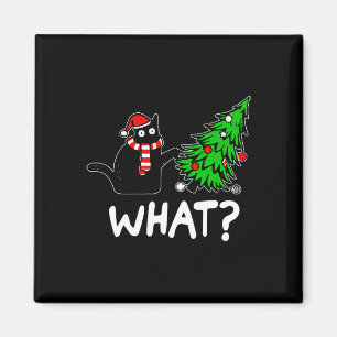 Fun Naughty Black Cat Pushing Weihnachtsbaum über Magnet