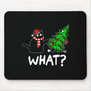 Fun Naughty Black Cat Pushing Weihnachtsbaum über Mousepad