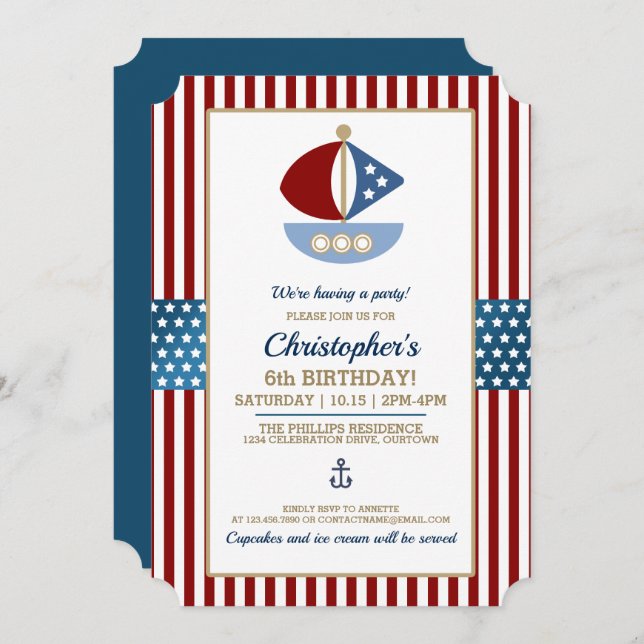 Fun Nautic Thema Geburtstagsparty Einladung (Vorne/Hinten)
