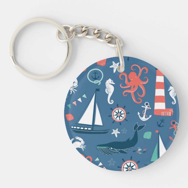Fun-Nautical-Graphic-Muster Schlüsselanhänger (Vorderseite)