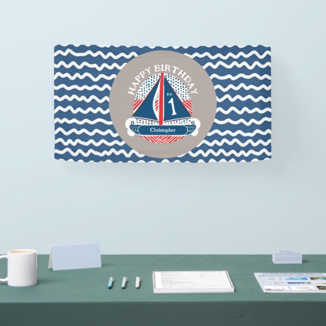 Fun Nautical Happy 1. Geburtstag Sailboat Party Banner (Messe)