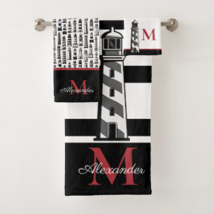 Fun Nautical Red Schwarz-weiß Stripe Lighthouse Badhandtuch Set