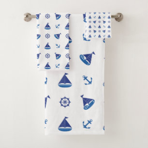 Fun Nautical Segelboot Muster Badhandtuch Set