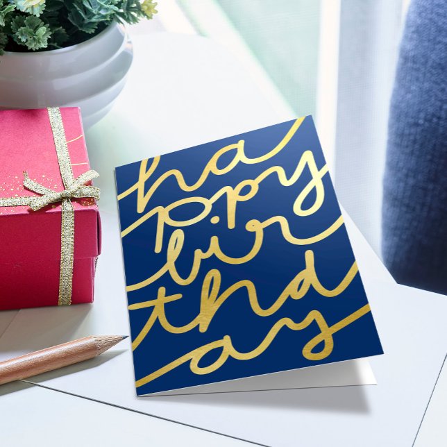 Fun Navy Blue Imitate Gold Business Happy Geburtst Karte (Von Creator hochgeladen)