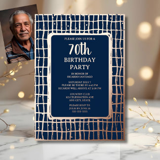 Fun Navy Champagne 70. Custom Birthday Party Folieneinladung