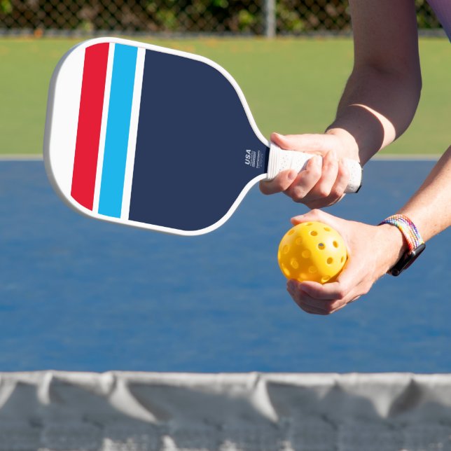 Fun Navy White Hright Red Sky Blue Racing Streifen Pickleball Schläger (InSitu)