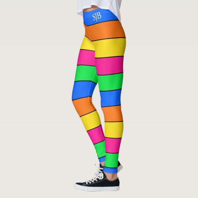 FUN NEON FARBFLUORESCENT STRIPE PATTERMONOGRAM LEGGINGS (Links)